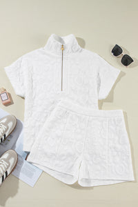 white-leopard-jacquard-quarter-zip-tee-and-shorts-set