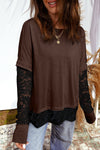 Chic Women's Long Sleeve Lace Patchwork Top in Soft White – Ideal for Casual or Dressy Outfits