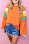 Cozy Women's Color Block Flamingo Raglan Sweatshirt with Exposed Seams - Stylish and Perfect for Casual Outings