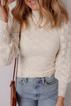 Elegant Women's High Neck Puff Sleeve Top in Jet Stream Lace - Chic, Versatile Style Perfect for Any Occasion