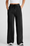Stylish Women's Black High Waist Wide Leg Sweatpants with Seamed Design and Adjustable Drawstring for Ultimate Comfort