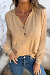 Women's Casual Chic Long Sleeve V-Neck Blouse in Light French Beige - Effortless Everyday Style Top