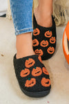 Cozy Women's Black Pumpkin Plush Slippers - Fun Halloween Home Footwear with Non-Slip Sole for Comfort and Style