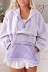 Cozy Women's Lavender Fuzzy Hoodie with Zipped Pockets and Drawstring for Casual Chic Comfort