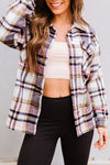 Trendy Women's Oversized Pink Geometric Plaid Shacket with Pockets – Perfect for Casual Chic Outfits