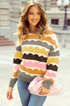 Trendy Women's Yellow Striped Balloon Sleeve Sweater - Cozy Drop Shoulder Design for Stylish Fall Fashion
