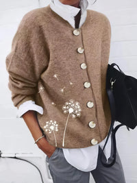 Dandelion Print Button Long Sleeve Cardigan