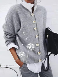 Dandelion Print Button Long Sleeve Cardigan