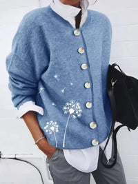 Dandelion Print Button Long Sleeve Cardigan