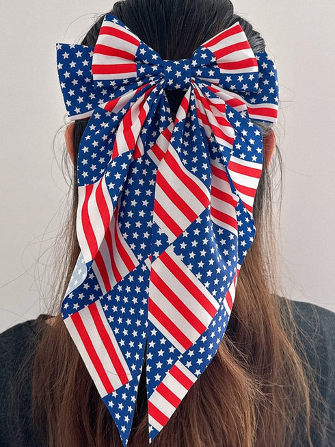 Patriotic Dark Blue Oversized American Flag Bow Knot Hair Clip