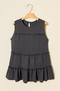 Dark Grey Tiered Frill Trim A-line Tank Top