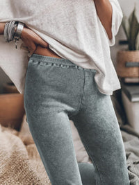 Dark Grey Vintage Wash Ribbed Leggings