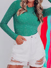 Dazzling Emerald Rhinestone Sheer Bodysuit