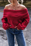 Cozy Women's Off-the-Shoulder Knit Sweater in Racing Red - Stylish Fall Fashion for Casual Outings and Everyday Wear