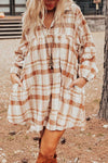 Cute Brown Plaid Frilled Babydoll Mini Dress for Women with Side Pockets - Stylish Casual Comfort for Everyday Wear
