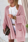 Soft Pink Oversized Women's Cardigan with Fold-Over Sleeves and Open Front – Ideal for Cozy Layering and Casual Style