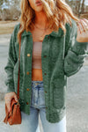 Trendy Women's Green Vintage Washed Shacket with Flap Pockets for Casual Layering and Effortless Style