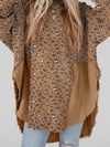 Leopard Patchwork Oversized Brown Blouse with Raw Hem
