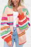 Chic Women's Oversized Multicolor Striped Knit Cardigan - Cozy Open Front Layer for Stylish Fall Outfits