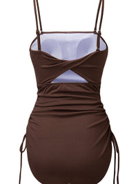 coffee-ribbed-drawstring-sides-cutout-one-piece-swimsuit
