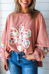 Cozy Floral Patch Women's Sweatshirt - Soft Cotton, Casual Everyday Style with Relaxed Fit for Ultimate Comfort