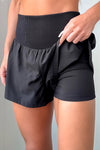 Women's High Waist Black Ribbed Athletic Shorts - Trendy Patchwork Style for Ultimate Comfort and Performance