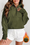Women's Cozy Green Fleece-Lined Zip-Up Sweatshirt with Stand Collar & Thumbhole Sleeves for Ultimate Comfort
