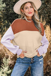 Trendy Pastel Color Block Pullover Sweater for Women - Cozy Knit Layering Essential for Chic Fall Style