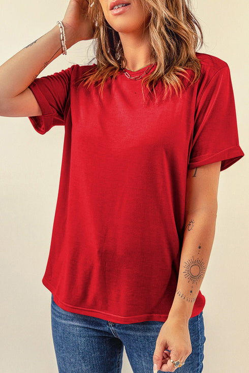 Dearlove Women's Soft Red Casual Crew Neck T-Shirt - Relaxed Fit, Ideal for Everyday Comfort and Style