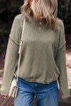 Cozy Women's Green Four Leaf Clover Drop Shoulder Sweater with Raw Hem - Perfect for Casual Everyday Wear