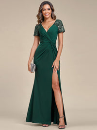 Sequin V-Neck Mother of the Bride Dress
