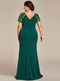 Deep V-Neck Sequin Short Sleeve High Side Front Slit Mother of the Bride Dress