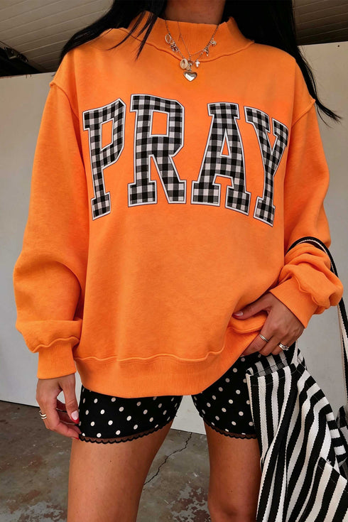 Trendy Women's Orange Polka Dot Embroidered Mock Neck Sweatshirt - Affordable Comfort for Everyday Style
