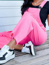 Distressed Pink Denim Overall with Wide Leg