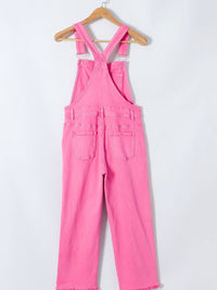 Distressed Pink Denim Overall with Wide Leg