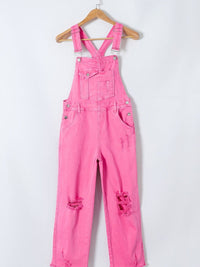 Distressed Pink Denim Overall with Wide Leg