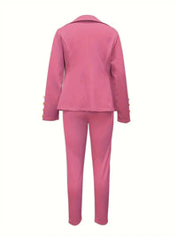 Double-breasted Lapel Blazer & Slim Pants Set for Women's Business Attire