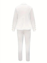 Double-breasted Lapel Blazer & Slim Pants Set for Women's Business Attire