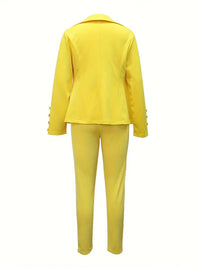Double-breasted Lapel Blazer & Slim Pants Set for Women's Business Attire