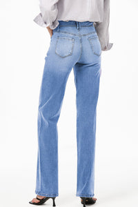 Dusk Blue Loose Straight Leg Cropped High Waist Jeans