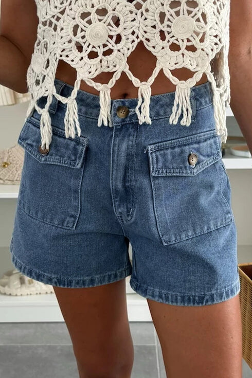 Dusk Blue High-Waisted Denim Utility Shorts with practical styling and dependable silhouette control.