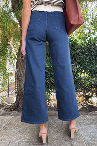 Dusk Blue Solid Color High Waist Straight Leg Jeans