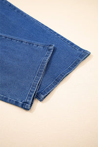 Dusk Blue Solid Color High Waist Straight Leg Jeans