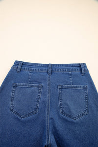 Dusk Blue Solid Color High Waist Straight Leg Jeans