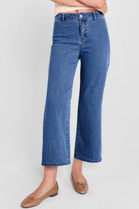 Dusk Blue Solid Color High Waist Straight Leg Jeans