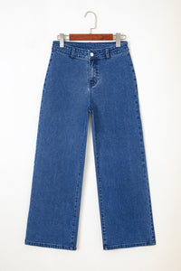 Dusk Blue Solid Color High Waist Straight Leg Jeans