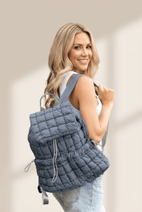 Women's Dusk Blue Quilted Puffer Backpack with Flap Closure