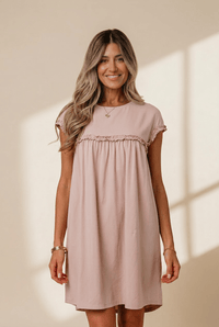 Women's Dusty Rose Frill Detail Shift Mini Dress
