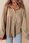 Trendy Women's Loose Fit Goat Mineral Wash Textured Patchwork Shacket - Stylish Layering Jacket in Chic Colors