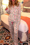 Cozy Women's Multicolor Floral Christmas Pajama Set - Relaxed Fit Holiday Sleepwear for Festive Comfort